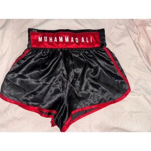 Ali Muhammad black and red satin look boxing shorts size‎ small.